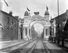 View: t07528 Decorative arch sponsored by Vickers Sons and Maxim, Brightside Lane, to welcome King Edward VII and Queen Alexandra on their visit to Sheffield 