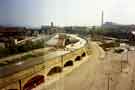 View of Sheffield Canal Basin taken from the upper floor of the Straddle Warehouse, overlooking the railway arches
