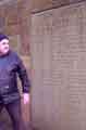 Ron Clayton at the memorial stone at Hillsborough Barracks to Joseph Crowther