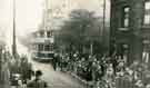 Procession of what are possibly Girl Guides along Howard Road, Walkley showing tram No.105
