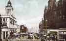 View: t09225 High Street from Church Street with Sheffield Telegraph and Star Offices, Kemsley House left and Henry Dodgson right