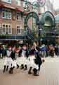 South Riding Folk Network. Handsworth Sword Dancers performing at Orchard Square shopping centre showing (top centre) the craft shops on the first level