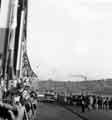 Queen Elizabeth II and the Duke of Edinburgh parading around Hillsborough football ground during their visit to Sheffield