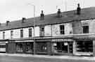 Shops on Langsett Road showing (l. to r.) No. 326 C. C. Morris, confectioners; Nos. 320-322 A. Harwood A. Lingard, ironmongers; No.318 W.H.Fox, tobacconist and No.316 Wathen Bros., vehicle dismantlers