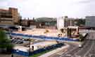 View: t10518 Demolition of Sheaf Market showing (right) Park Square roundabout and (centre)