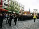 View: t10588 Remembrance Day - soldiers and military band marching in Barkers Pool showing (left) John Lewis Ltd., department store