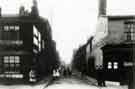 View: t11005 Ward Street from Bowling Green Street showing (left) No 5, Bowling Green Street, Miss Susannah Ellis, shopkeeper and (right) No. 7 Joseph Henry Booth's Beerhouse, known as Brunswick public house