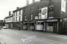 View: t11269 Mowbray Street showing No. 1 Brown Cow public house, Nos.3-5 former premises of J. Armstrong (Meat Contractors) Ltd., No. 7 Bridgehouses P.O.. No.9  Former premises of George Marshall Ltd., tool merchant, No. 11 J. Thorpe, betting shop 