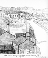 Sketch by Jack M. Ambler of the forge and dam, Low Road, Oughtibridge as it was in 1920