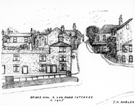 Sketch by Jack M. Ambler of Bridge Hill and Low Road cottages, Oughtibridge as it was in 1925
