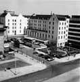 Grand Hotel, Barkers Pool showing Barkers Pool Gardens in front and part of the City Hall far left.