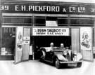 E.H. Pickford and Co. Ltd., motor car dealers - Derby branch at No. 39 Duffield Road, c. 1938. Talbot Ten (reg. No. RC 5902) - entrant in 1938 R.A.C. Rally - posed outside Duffield Road showroom.