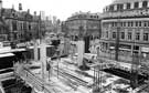 Fargate during the construction of Orchard Square, looking towards Pinstone Street, 1987