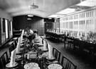 Senior staff dining room at Head Office, The Mount, Glossop Road, United Steel Companies Ltd. On the right, separated by a sliding partition, is a canteen for junior employees.