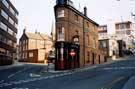 Three Tuns public house, No. 39, Silver Street Head and junction with Lee Croft showing Elim Pentecostal Church to the right