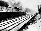 Steam locomotive railway in snow