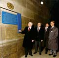 Unveiling of the plaque commemorating the refurbishment of Wicker Railway Viaduct (Wicker Arches) by Hugh Sykes, Master Cutler and Chairman of the Sheffield Development Corporation