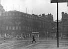 Arthur Wilson, Peck and Co., Ltd., pianoforte, organ and musical instrument dealers, Beethoven House (left), Johnson and Appleyards Ltd, cabinet makers, and Sheffield Creameries Ltd., looking from Town Hall Square towards Leopold Street 