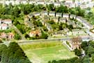 Aerial view showing Parkhead Crescent, and the Wheatsheaf public house bottom right next to the cricket pitch.