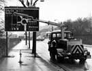 Sheffield Council Cleansing Department vehicle cleaning up a road sign, Queens Road
