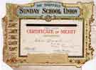 Sheffield Sunday School Union Certificate of Merit awarded to John Fowler, 13th March 1925