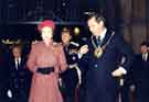 Visit of Queen Elizabeth II to the Town Hall, Pinstone Street accompanied (right) by the Lord Mayor, Councillor Frank Prince 