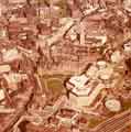 Aerial view of Sheffield city centre showing Town Hall, Town Hall extension and Peace Gardens