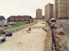 Construction of Supertram on east side of Netherthorpe Road showing (top right) Netherthorpe flats