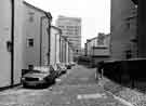 Rear of (left) Townhead Street flats and (right) Hawley Street flats showing (centre) St. James House