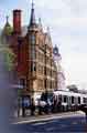 View: v04640 Supertram on Church Street, the red brick building was originally built for Pawson and Brailsford, stationers