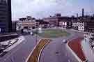 Sheaf Street and Sheaf Square roundabout showing (left) Autoways (1931) Ltd., automobile engineers, (centre) Arthur Davy and Sons Ltd., provision merchants and (right) the Howard Hotel 