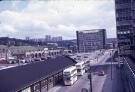 View: w02168 View of Pond Street towards Sheaf Square showing (left) the Sheffield Midland railway station, (bottom left) Pond Street bus station and (centre) Sheaf House
