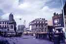 View: w02790 Fitzalan Square looking towards the junction of (left) High Street, (right) Commercial Street and (centre) Haymarket showing (left) King Edward VII Memorial Statue (centre) Yorkshire Bank and (right) the Classic Cinema