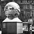 View: y03579 Staybrite Ball outside Sheffield Town Hall to promote the 'Science Fair' at Granville College. PC John Mason (the Town Hall Bobby)  is seen here with Emmett Maloney from Stocksbridge