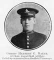 Gunner Herbert G. Baker, 118 Battalion, Royal Field Artillery. Called up on reserve from Sheffield Tramways.