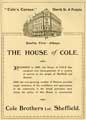 Advertisement for Cole Brothers, Cole's Corner, Church Street and Fargate