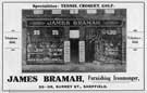 Advertisement for James Bramah, furnishing ironmonger, Nos. 35-39 Surrey Street