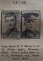 Sergeant Major G. H. Brown of 16 Pitsmoor Street, killed. Private Lewyn Shaw of 37 Malthouse Lane, Woodhouse, killed. Sergeant Major G. H. Brown of 16 Pitsmoor Street, killed. Private Lewyn Shaw of 37 Malthouse Lane, Woodhouse, killed.