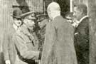 King George V's semi-private visit to Sheffield, saying goodbye to Colonel Bernard Firth and Mr Rossiter Hoyle on leaving Firth's Works after his visit in September King George V's semi-private visit to Sheffield, saying goodbye to Colonel Bernard Firth and Mr Rossiter Hoyle on leaving Firth's Works after his visit in September