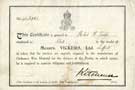 Certificate of war work: Herbert H. Jessop, clerk at Vickers Ltd. Certificate of war work: Herbert H. Jessop, clerk at Vickers Ltd.