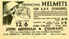 Advertisement for John Needham and Co., protective helmets for ARP personnel, Nos. 24 - 26 Burgess Street