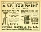 Advertisement for Neville Watts and Co. Ltd., ARP equipment suppliers, No. 150 West Street