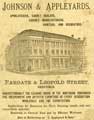 View: y05370 Advertisement for Johnson and Appleyards, upholsters, carpet dealers, painters and decorators, etc. , Fargate and Leopold Street