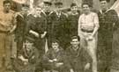 A group of Sheffield men serving on board one of His Majesty's ships. Left to right: W. T. Griffiths, A. Jarvis, J. Hollyoak, - Parkin, - Holmshaw, A. Baxter, C. Harrison, E. Pike; (bottom, left to right), S. Hoyle, G. Mappin and F. E. Sykes