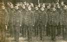 Group of men of Sheffield (Service) Battalion 3A company in their uniforms which were provided yesterday Group of men of Sheffield (Service) Battalion 3A company in their uniforms which were provided yesterday