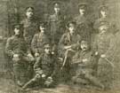 Sheffield Red Cross men on active service. Top row, left to right: A. Clifton, J. Barber, H. Evels, H. Drake. Middle row: T. J. Thompson, W. Laing, Lieut L. Else, H. Ball. Seated on floor: W. Rhodes, C. Oliver