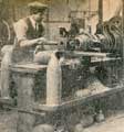 Sheffield and the output of munitions. A shell being turned on a lathe. 