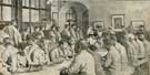 Lydgate Council School, Sheffield, which is now being used as an auxiliary hospital for wounded soldiers. Our photo shows a number of the soldiers taking a meal