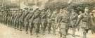 The Royal Army Medical Corps from the Third Northern General Hospital, leaving Sheffield.  Lt. Col. Connell, officer commanding and Lt. Stout at the head of the men marching to the Sheffield Midland railway station