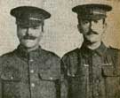 Sergeant G. Hill, Royal Army Medical Corps (RAMC) (on the left) and Sergeant W. E. Crookes, 1st Kingï¿½s Royal Rifles